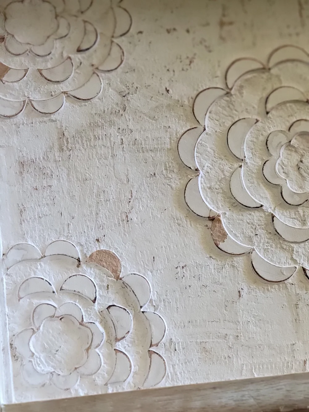 Carved Floral Serving Tray in Cream